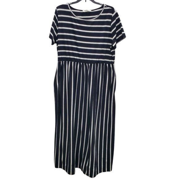 Nemidor Woman's‎ Black White Stripe Short Sleeve Pocket Maxi Dress Plus Sz US 18 - Picture 1 of 6